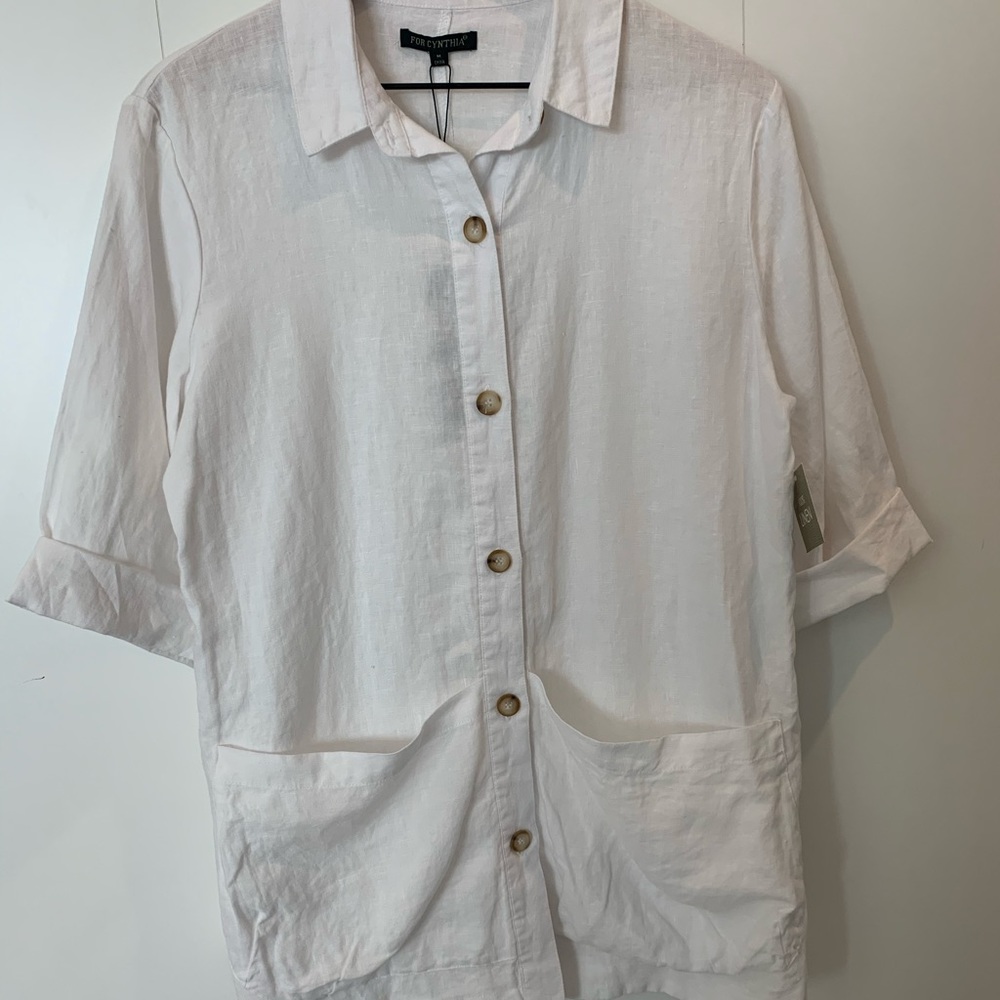 White Button Down Shirt with Oversized Pockets